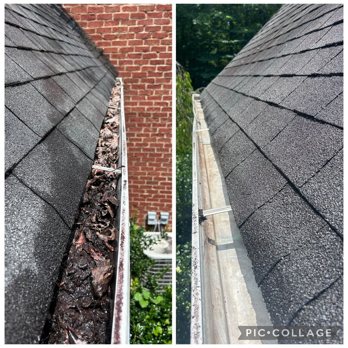 Before and after: gutter cleaning, leaves removed from roofline