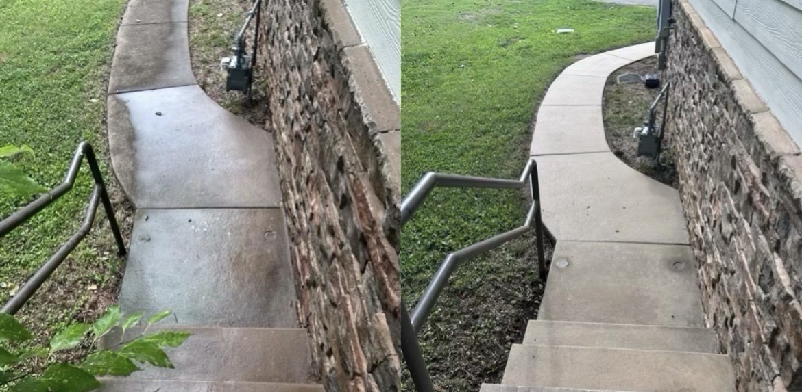 Before and after: stone walkway and steps cleaning