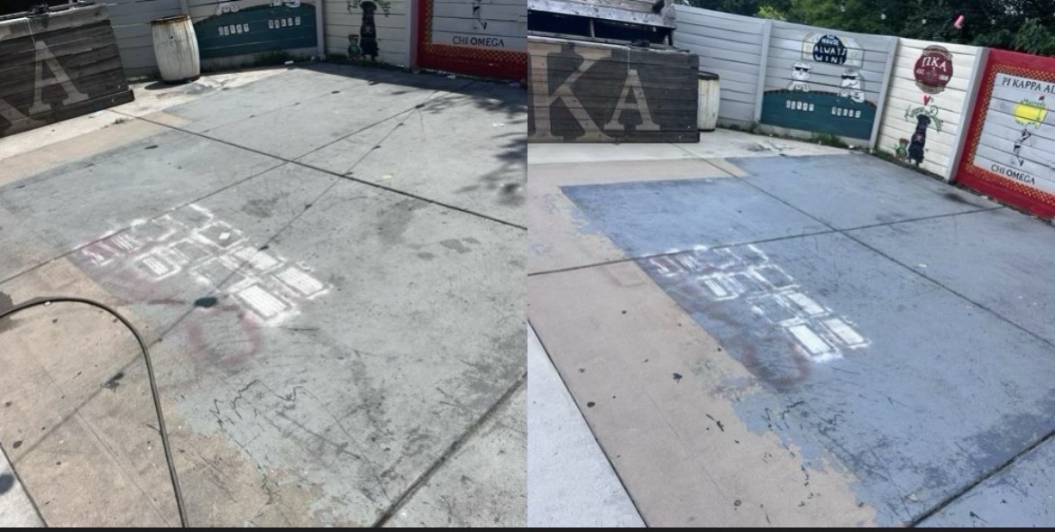 Before and after: concrete pad cleaning